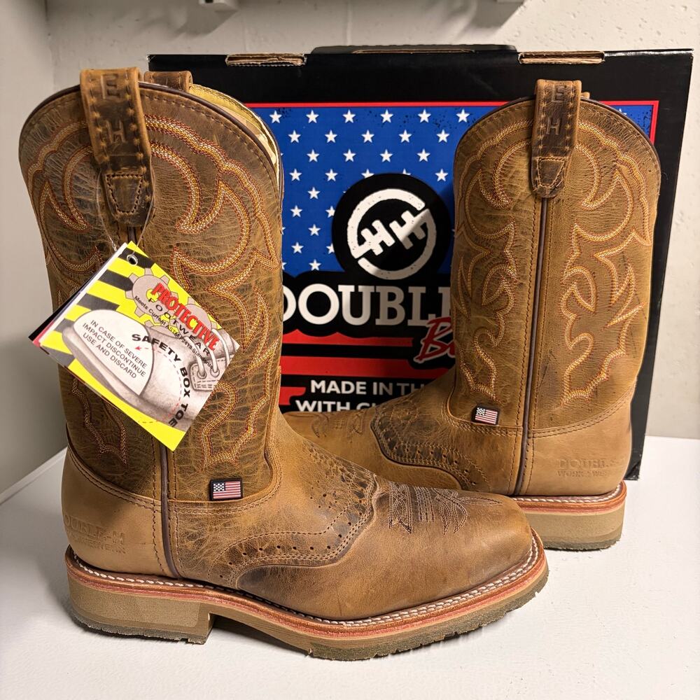 DOUBLE-H Dwight Men's 8 Distressed Brown Steel Toe Western Boots RETAIL $338